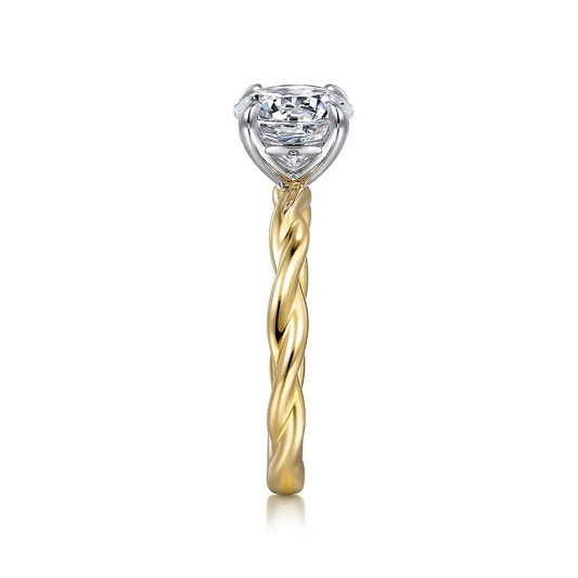 14K White-Yellow Gold Twisted Round Diamond Engagement Ring