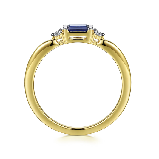 14K Yellow Gold Diamond and Blue Sapphire Stackable Ring