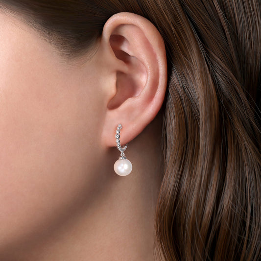 Sterling Silver Cultured Pearl Huggie Drop Earrings