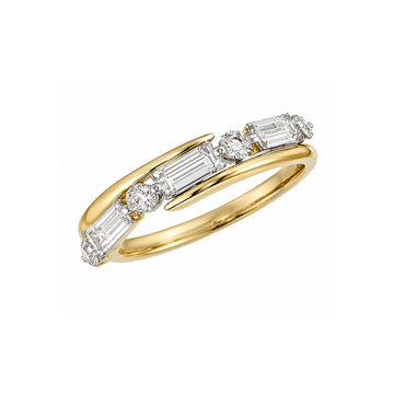 14K Yellow Gold 1.20ctw Round and Baguette Diamond Band