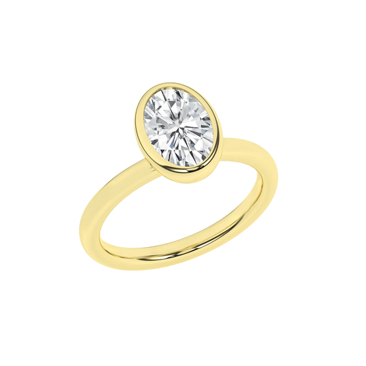 14K Yellow Gold Lab Grown Oval Bezel Set Engagement Ring
