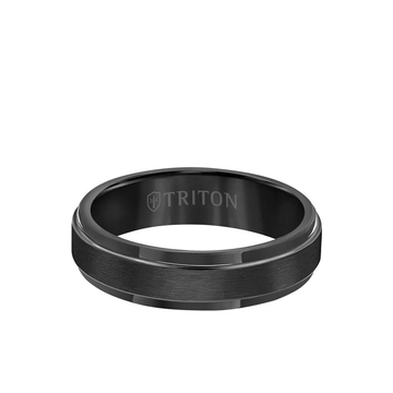 Men's 6mm Black Tungsten Carbide Wedding Band with Satin Finish and Step Edge
