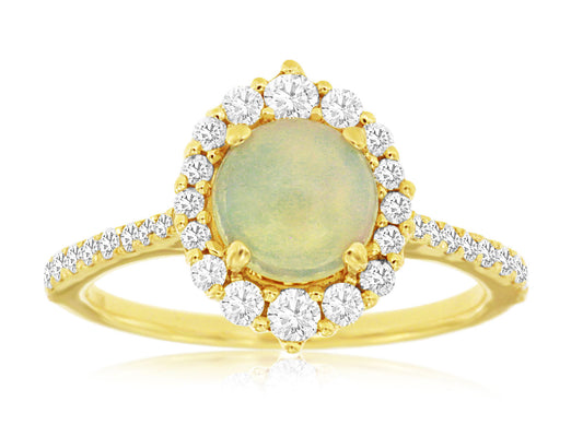 14K Yellow Gold Opal and Diamond Ring