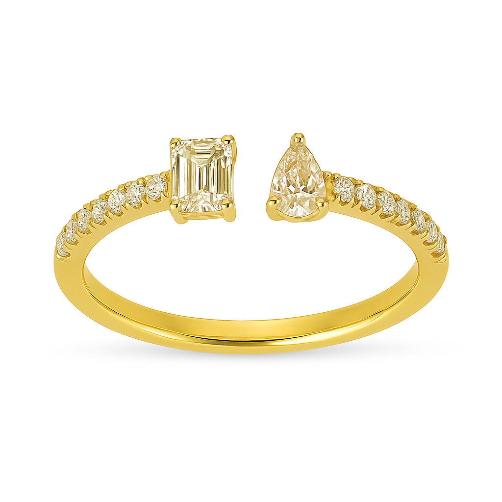 14K Yellow Gold 2/3ctw Open Toi et Moi Diamond Ring