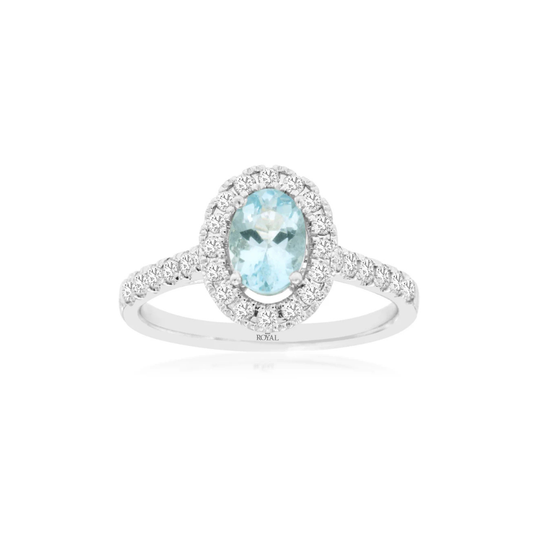 14K White Gold Aquamarine and Diamond Ring