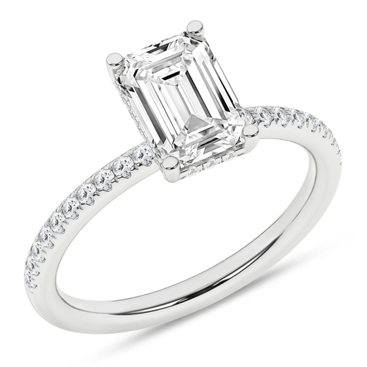 14K White Gold Lab Grown 2.30ctw Emerald Diamond Engagement Ring